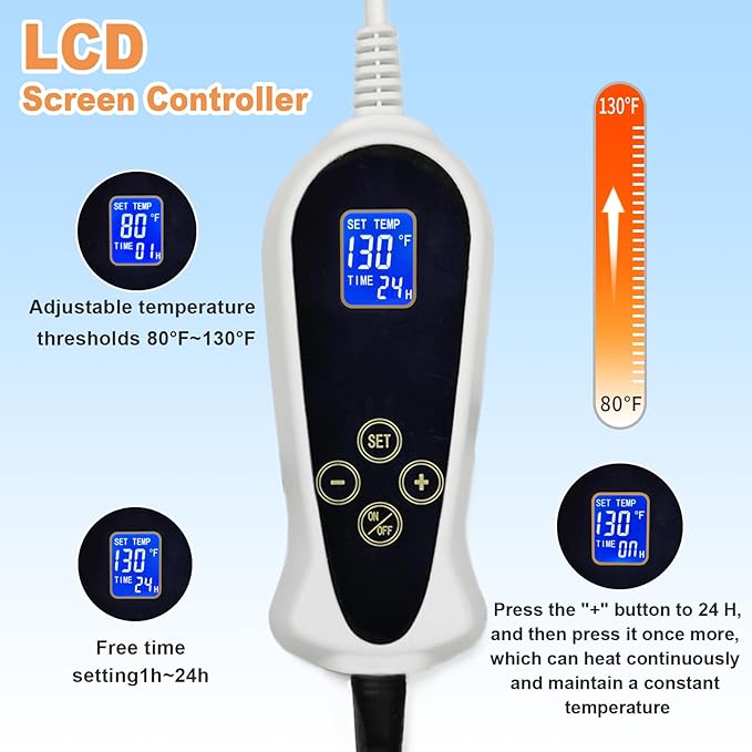 Dog Heating Pad 28x18 in with Thermostat, Heated Cat Bed Mat, Adjustable Temperature&Timer, Waterproof Cat Bed with Chew Resistant Cord