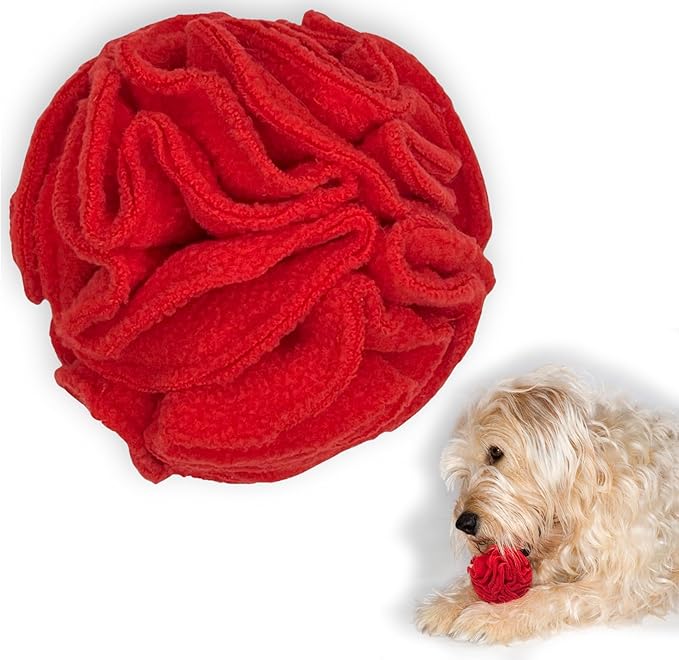 Glory To Dog Puppy and Small Breed Snuffle Interactive Foraging Dog Puzzle Ball Toy Red with Crinkle