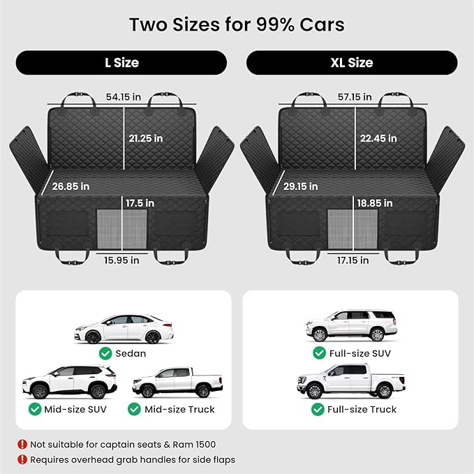 REEVAA Dog Car Seat Cover for Back Seat, Hard Bottom Dog Hammock, Pet Bed Extender for 2-4 Large/Medium Dogs, Waterproof Seat Protector, Universal L Size Fits for SUV Medium Truck, Black