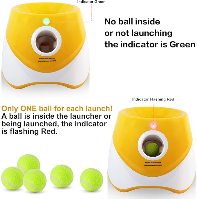 Automatic Dog Ball Launcher, Dog Ball Thrower with 15 Mini Tennis Balls Sizing 2 Inch and Mesh Bag, Interactive Dogs Toys Tennis Balls Launcher for Small Dogs with 3 Distance Settings
