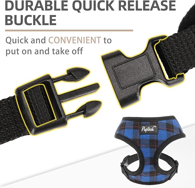 PUPTECK Soft Mesh Dog Harness and Leash Set Pet Puppy Cat Comfort Padded Vest No Pull Harnesses, Navy Blue, L