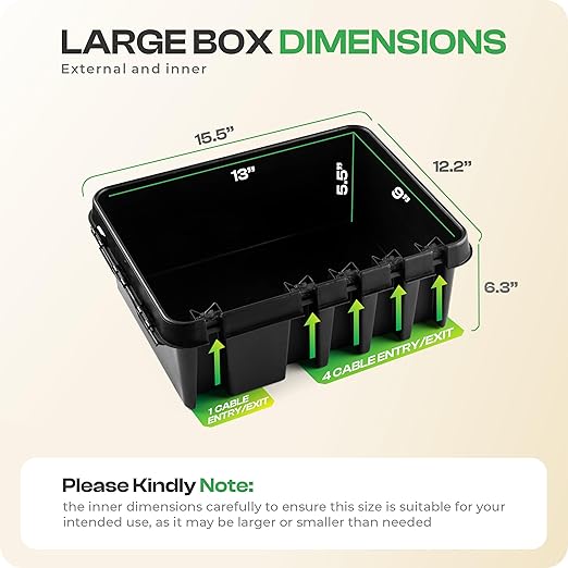 SockitBox – The Original Weatherproof Connection Box – Indoor & Outdoor Electrical Power Cord Enclosure for Timers, Extension Cables, Reels, Transformers, Power Strips, Lights & Tools – Large – Black