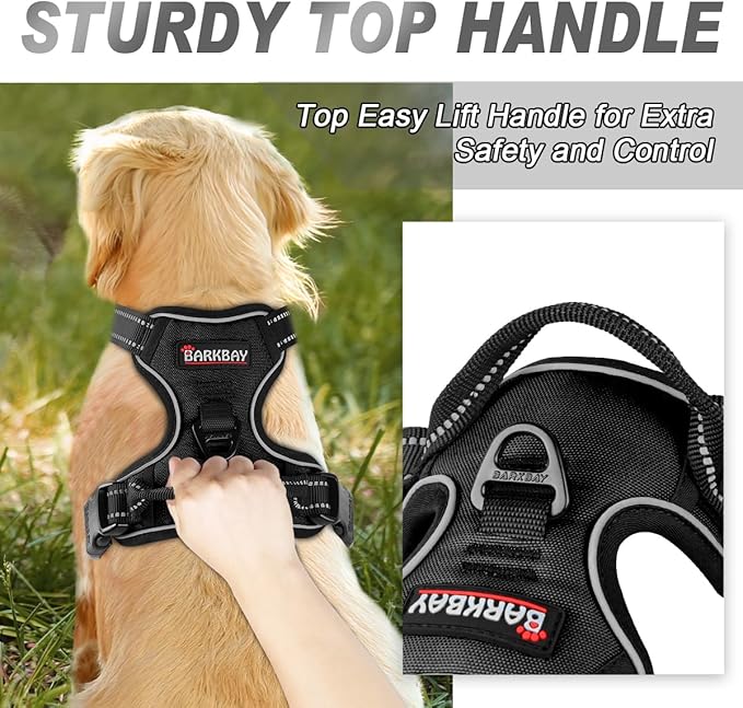 BARKBAY No Pull Dog Harness Front Clip Heavy Duty Reflective Easy Control Handle for Large Dog Walking(Black,S)