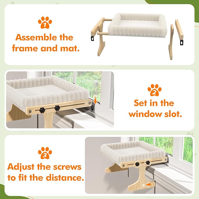Cat Perch for Window XiaZ Cats Hammock Indoor Cat Bed for Window Adjustable Wooden Frame W/Soft Warm Plush-Lined Cushion Perfect for Bird Watching Sunbathing Space-Saving Easy Install Single Layer