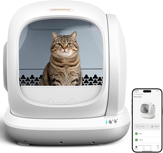 Meowant Self Cleaning Cat Litter Box - Open-Top Automatic Litter Box with APP, 0 Risk of Stuck Cats, Safer Automatic Litter Boxs, Low Entrance for Multiple Cats