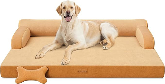 XL Plus Orthopedic Dog Bed, Big Dog Bed for Large Sized Dogs, Dual-Sided Pet Cooling Beds with Memory Foam Washable Cover Nonslip Bottom, Waterproof Pet Couch with Bolster, Brown