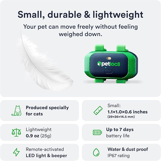 Cat GPS Tracker – Smallest Waterproof Pet Tracking Device with App, Real-Time Location, Smart Alerts & Geo-Fence, Long-Life Battery, Collar-Compatible – iOS & Android (4-Mo Subscription Included)