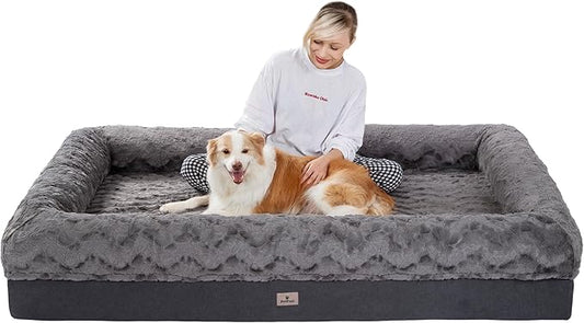 Giant Memory Foam Human Dog Bed for Adults People Fits Pet Families Extra Large Orthopedic Dog Beds with Sides, Washable Bolster Pet Bed Couch with Removable Cover, 70x50x13 Inch, Dark Grey