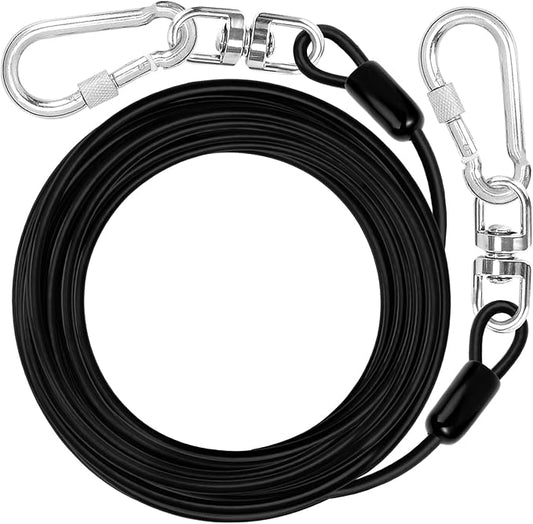 jenico Dog Tie Out Cable: 10ft Dog Lead for Yard - Heavy Duty Chain Leash Outside for Small Large Dogs Up to 500 lbs - Outdoor Runner Tether (Black)