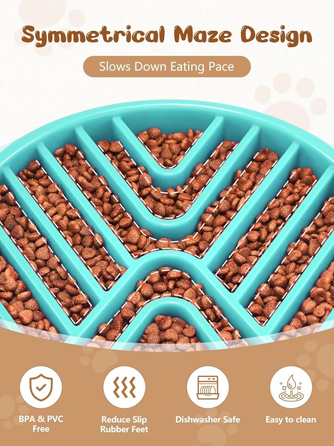 KASBAH Slow Feeder Dog Bowls Large Breed, Holds 5 Cups Wet or Dry Food for Large and Medium Dogs,Puzzle Maze for Fast Eaters,Square Base,Non-Slip, Made Without BPA,Helps Prevent Bloat & Aid Digestion