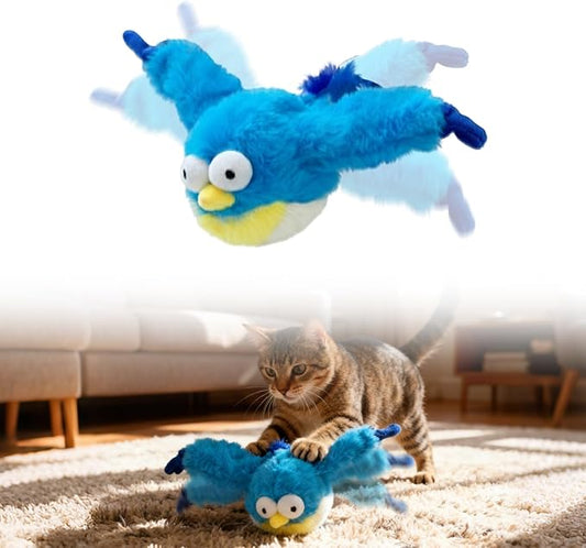 Interactive Chirping Bird Cat Toy,2025 New Flying Bird Cat Toy Flapping Bird Toy,Simulation Chirping Bird Toys Interactive Cat Toys for Bored Indoor Adult Cats (Blue/1PCS)