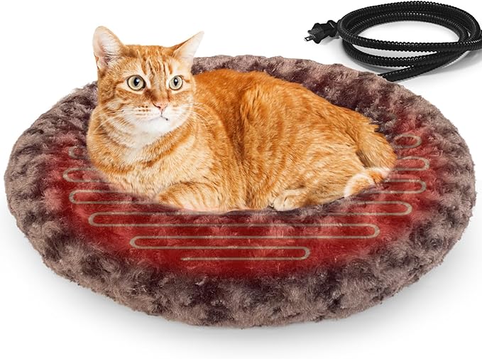 Heated Cat Beds for Indoor Cats Warming Cat Beds Super Soft Machine Washable Thermo Kitty Electric Heating Bed 19 Inches Round