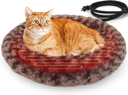Heated Cat Beds for Indoor Cats Warming Cat Beds Super Soft Machine Washable Thermo Kitty Electric Heating Bed 19 Inches Round