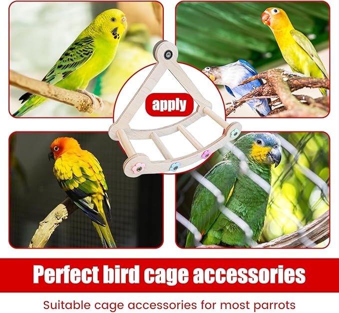 Bird Perch Toy, Interactive Rotating Toy, Wooden Parrot Perches, Bird Cage Accessories, Safe Wooden Construction, for Parakeets, Cockatiels & Small Parrots