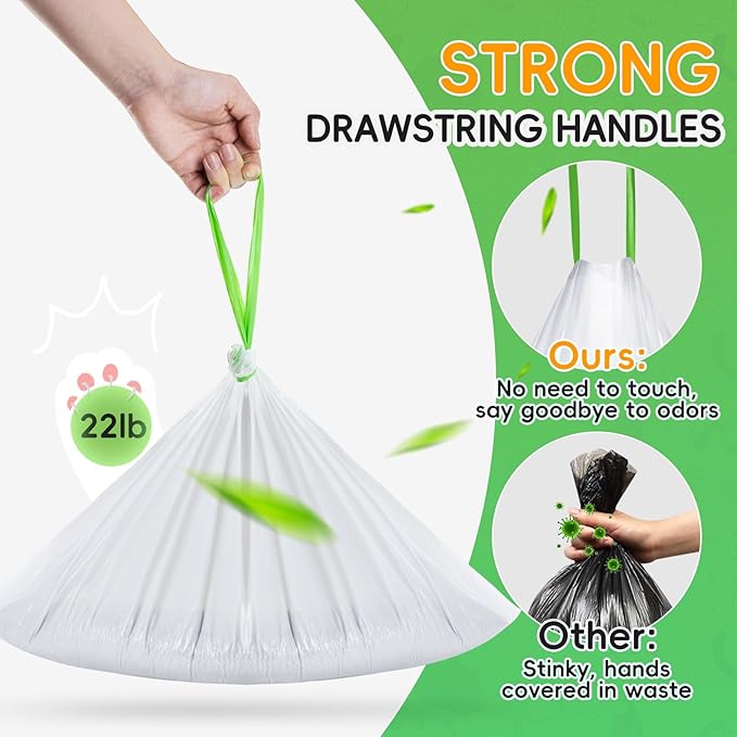 120 Pack Cat Litter Box Liners for Meo Want SC01, MW-SC02, MW-LR01,1.5 Mil Thick Drawstring Heavy Duty Leak-proof Disposable Smart Self-Cleaning Litter Box Robot Waste Drawer Trash Bags 18" x 12.6"