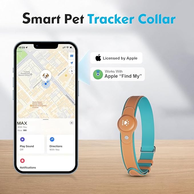 GPS Tracker for Dogs&Cats, 2 in 1 Pet Tracking Smart Collar (Only iOS), No Monthly Fee GPS Tracker Dog Collar, Real-time Location Comfortable PU Tracker for Small, Medium Large Dogs(Locator Included)