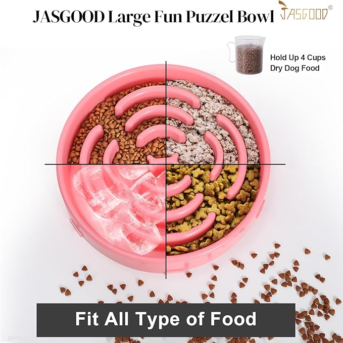 Slow Feeder Dog Bowls for Large Dogs Anti-Chocking Slower Feeder Dog Puzzle Bowl Pet Slow Eating Interactive Bloat Stop Dog Food Bowl JASGOOD,Pink,Large