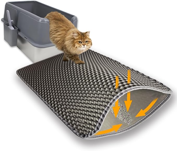 Cat Litter Box Mat Double Layer Trapping Mat Easy-Clean Waterproof Urine Proof(Gray 30x22in)