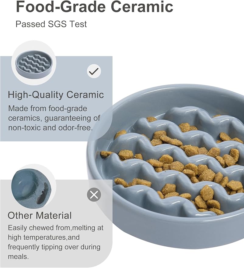 Ceramic Maze Dog Slow Feeder with Non-Slip Silicone Rim – Heavy-Duty Stoneware Bowl with Puzzle Pattern for Bloating & Obesity Prevention (Ice Blue-M)