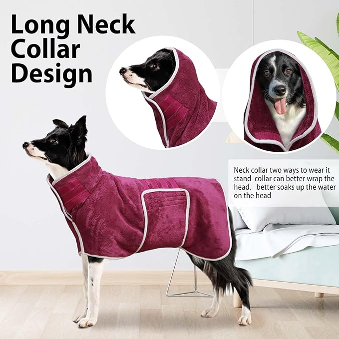Dog Bathrobe Towel Drying Coat - Super Absorbent Dog Towels Bath Robe for Drying Dogs Large, Soft Adjustable Collar & Belly Strap Fast Drying Coat Pet Dog Cat Bath Robe Towel (Grey, Small)