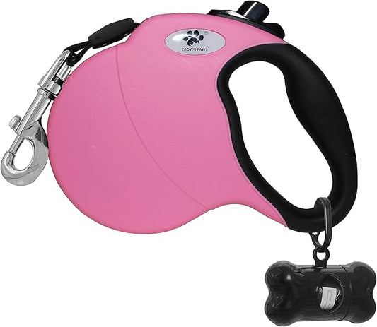 13 ft Retractable Dog Leash for Large Dogs up to 26 lbs,Tangle-Free Nylon Tape,Pink S