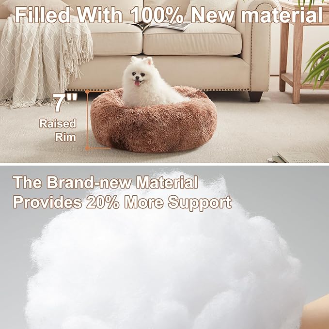 23 inches Donut Dog Bed for Small Dogs - Calming Washable Round Puppy Bed with Removable Cover, Fluffy Plush Pet Bed for Cats & Dogs, Fits up to 25 lbs Pets (Tie-dye Brown,Small)