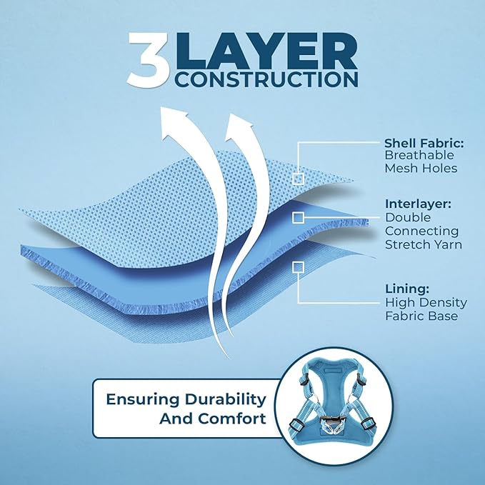 Best Pet Supplies Voyager Mesh Dog Breathable Harness Reflective Stitching, All Weather Adjustable for Walking Training, or Running - Heavy Duty & Durable, Harness Leash Set (Baby Blue), S