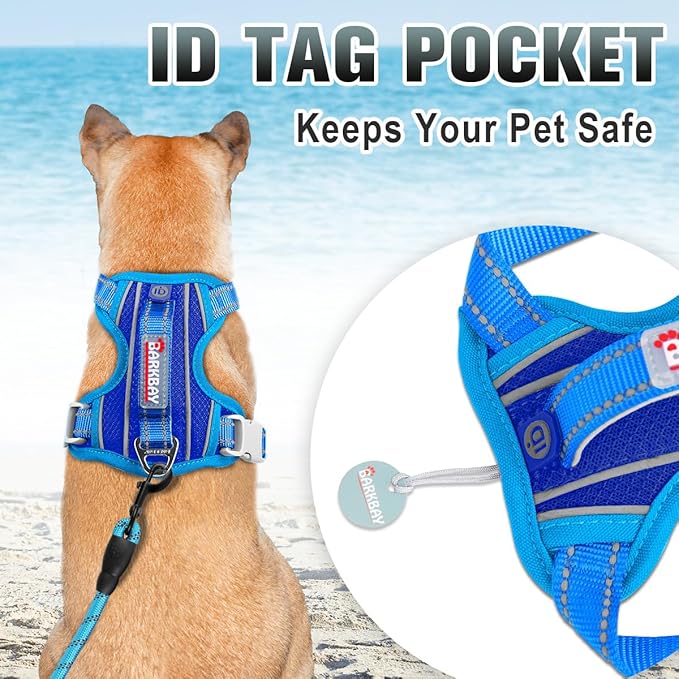 BARKBAY No Pull Dog Harness Large Reflective Dog Harness with Front Clip and Easy Control Handle for Walking Training Running with ID tag Pocket(Sapphire Blue & Blue,XL)