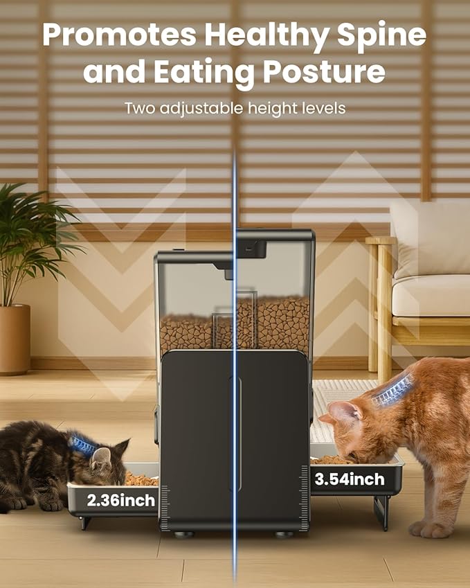 Automatic Cat Feeder with 5G WiFi for 2 Cats, Adjustable Height for Small Pets, Dual Bowls, 20 Cups/5L Dry Food Auto Pet Dispenser, Voice Record, Timed Cat Feeder with APP Control