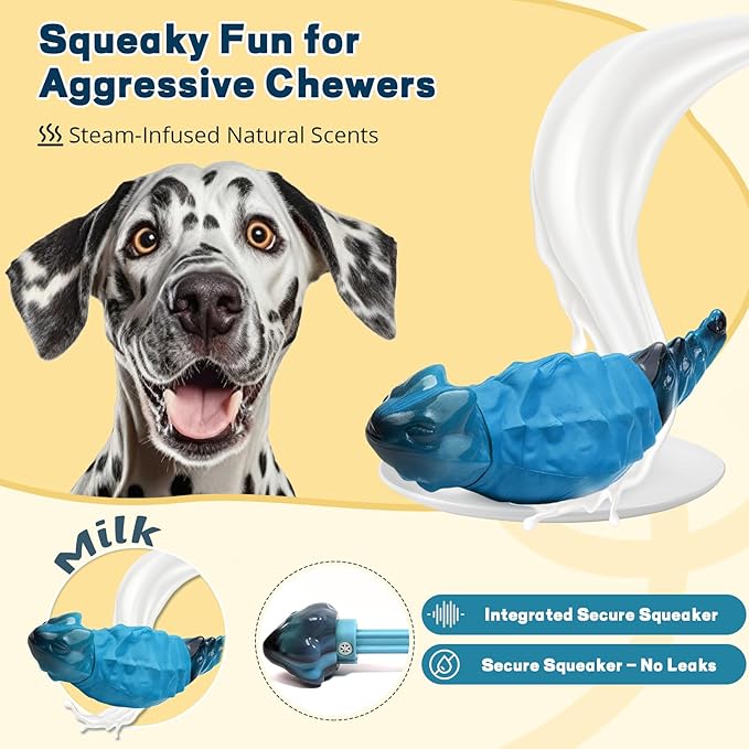 Dog Chew Toys for Aggressive Chewers, Indestructible Lizard Shape Tough Dog Toy with Natural Scents, Durable Chew Bones to Keep Large Dogs Busy, for Super Chewers 20-80Lbs - Milk