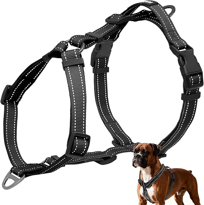 No-Pull Harness,Y-Shaped Design,Buckle-Neck Balance Harness with Reflective Stitching, Ideal for Dog Training and Night Walking, Padded Handle, Durable High-Tensile Nylon-Black-L