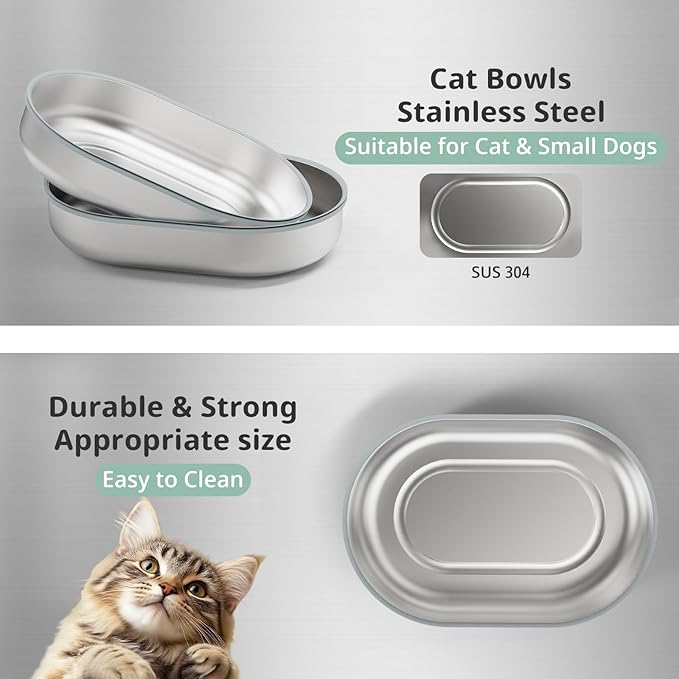 Stainless Steel Bowl for Automatic Microchip Cat Pet Feeder, Sealing Ring Design for Keeping Food Fresh and Reducing Odor, SUS 304, Easy to Clean, 2 Bowl & 1 Mat Set