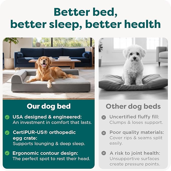 FurHaven Orthopedic Dog Bed for Large Dogs, L-Shaped Chaise Contour Mattress with Solid Orthopedic Foam Slab for Joint Support, Removable Washable Cover, Jumbo Plus XXL, Faux Fur & Suede, Espresso