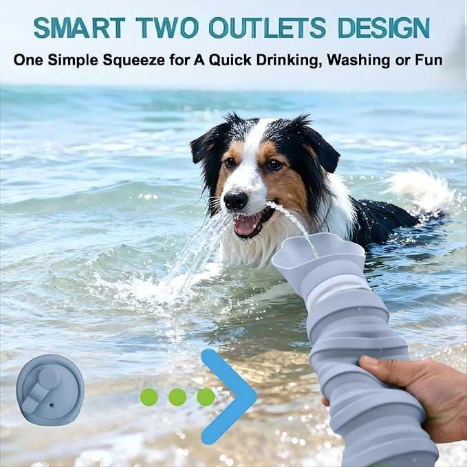 Dog Water Bottle Collapsible & Portable Squeeze, 9oz-17oz Water Dispenser & Folding Bowl,5 Levels Capacity in 1,Carabiner Clip,100% Food-Grade Silicone, Outdoor Walking,Hiking,Travel