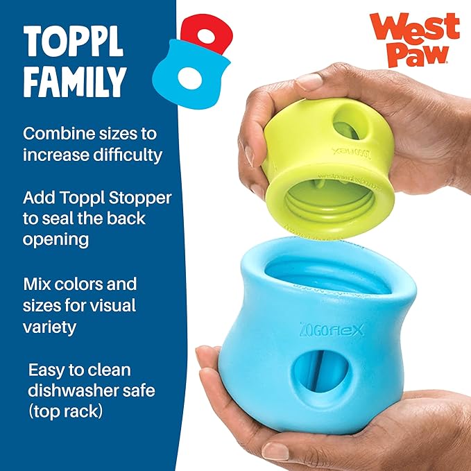 WEST PAW Zogoflex Toppl Interactive Treat Dispensing Dog Puzzle Play Toy, 100% Guaranteed Tough, It Floats!, Made in USA, Small, Granny Smith