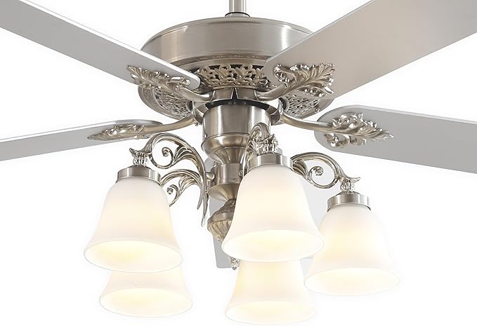 FINXIN Indoor Ceiling Fan Light Fixtures LED 52 Ceiling Fans for Bedroom,Living Room,Dining Room Including Motor,Light,3/5-Blades,Remote Switch (Brushed Nickel)