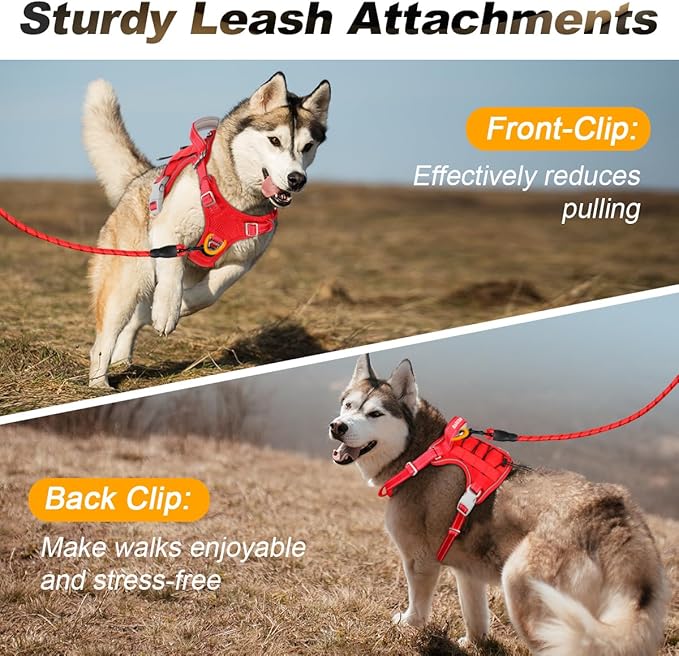 BARKBAY Service Dog Vest Tactical Dog Harness Medium Large Sized Dog Tags Personalized No Pull Adjustable Harness Reflective K9 Working Training Easy Control Military Molle System(Red,L