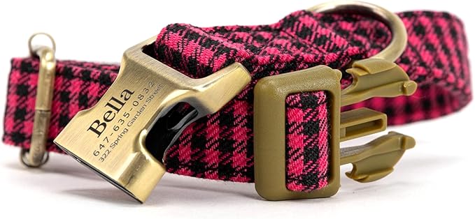 Personalized Dog Collar with Name and Phone Number Engraved,Adjustable Custom Puppy Collar,Organic Cotton Pet Collar for Small Medium Large Boy Girl Dogs