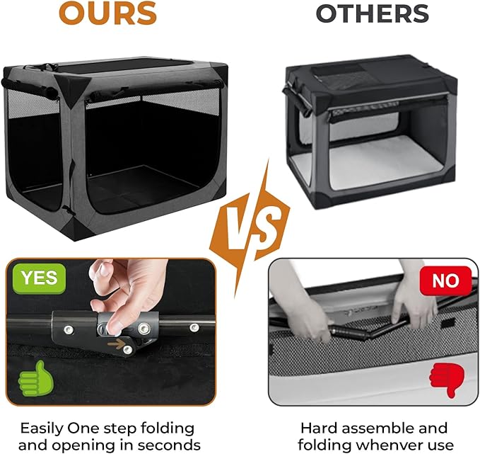 Dog Crate, Collapsible Soft Travel Crate for Large Dogs (3 Year Warranty), Indoor & Outdoor Portable Pet Kennel with Chew-Proof Mesh Window (Dark Gray, 36" L x 25" W x 25" H) ﻿