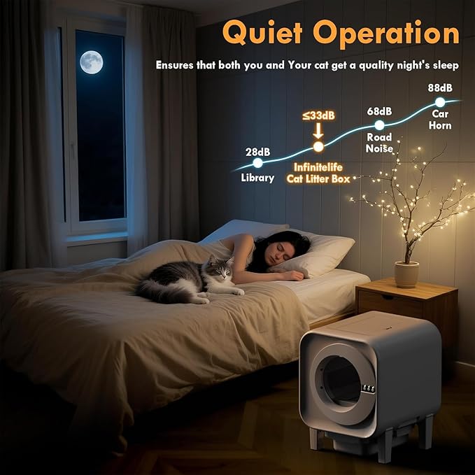 Automatic Cat Litter Box, Self Cleaning Litter Box with App Control, 75l Large Cat Litter Boxs for Multi-Cat Homes, Infrared & Weight Sensors, Odor Eliminator, Easy Cleaning, 20 Trash Bags, Silver