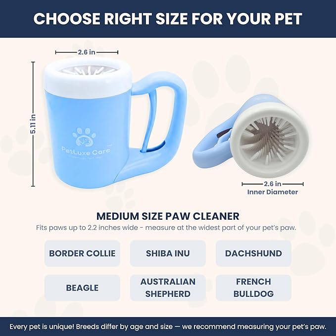Dog Paw Washer Kit - Includes Paw Cleaner Cup, Towel, Pet Bath Brush & Moisturizing Balm - Dog Foot Washer for Muddy Paws, ideal for Small & Medium Dogs (Blue, Medium)