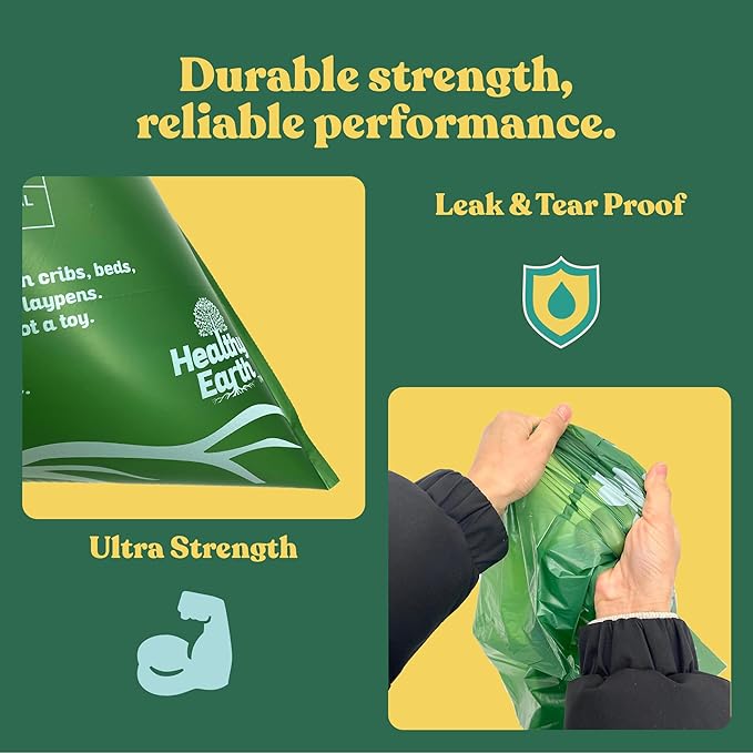 Healthy Earth 13 Gallon Compostable Drawstring Trash Bags, 1.13 Mil Extra Thick Tall Kitchen Liners (49.2 L), Heavy Duty Leak-Proof Food Scrap Bags, BPI & TÜV OK Compost Certified, 30 Count