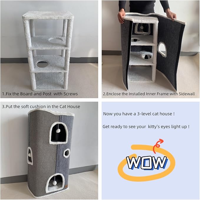4-Level Cat House for Indoor Cats,Covered Cat Beds and Furniture with Scratch Pad,Hideaway Cave &Cushions,Modern Cat Tower Condo for Multi Small Pet and Large Cats