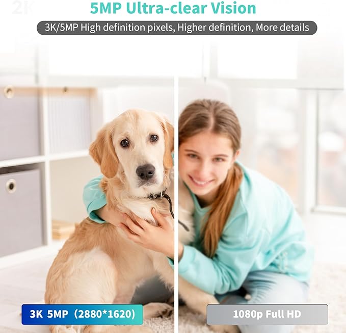 Alaga Indoor Security Camera,3K 5G and 2.4G WiFi, 360° Pan/Tilt, Human/Pet/Motion AI, Night Vision, Speaker, Indoor Camera with Phone App, Compatible with Alexa & Google Assistant，2-Pack White