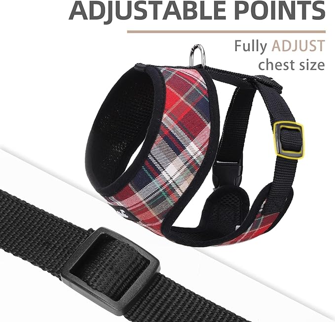 PUPTECK Soft Mesh Dog Harness and Leash Set Pet Puppy Cat Comfort Padded Vest No Pull Harnesses, Red Mixed, S