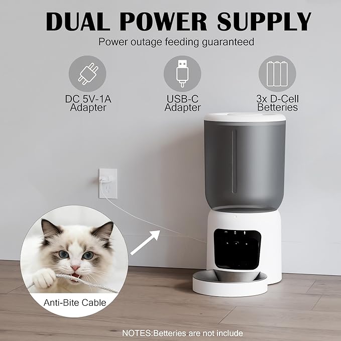 Automatic Cat Feeder with 2K Camera: Cat Food Dispenser with 6L Capacity, Container for Multiple Pet; Automatic Dog Feeder with Night Vision Support 5/2.4GHz & 2-Way Audio, Anti-Jam Design (White)