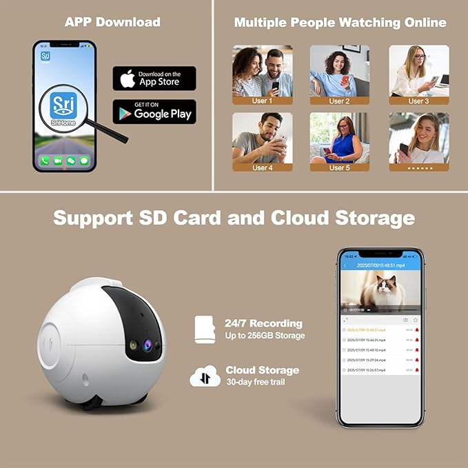 Robot Camera on Wheels, Mini Family Bot 3X Zoom 2K Pet Camera Robot, Indoor Movable Security Camera with 2 Way Talk,Blinky Bot Night Vision, Distance Bot App Control for Pet Cats/Dogs/Baby/Elderly