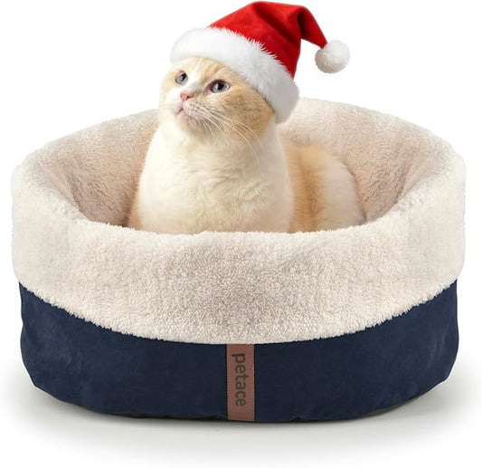 Self Warming Cat Bed, 17.7" x 13.7" Anti-Slip Soft Round Thermal Pet Cushion Bed for Kittens, Cats, Puppies and Small Dogs, Blue
