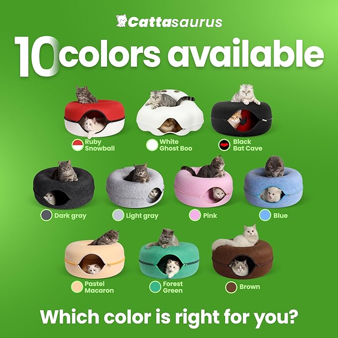 Cattasaurus Unique Peekaboo Cat Cave for Multiple & Large Cats Up to 30-45 Lbs, Scratch Detachable & Washable Tunnel Bed, Gothic Bat Donut Cat Cave (Duo Large Set)