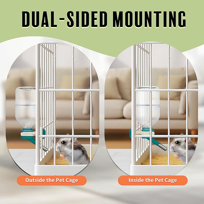 Choco Nose No-Drip Water Bottle Feeder for Hamsters, Hedgehogs, Gliders, Mice, Gerbils, & Small Pets 10.2 fl.oz, 300ml - Easy to Install in Cages/Crates, US Patented Leakproof Nozzle 10mm, Green(C125)